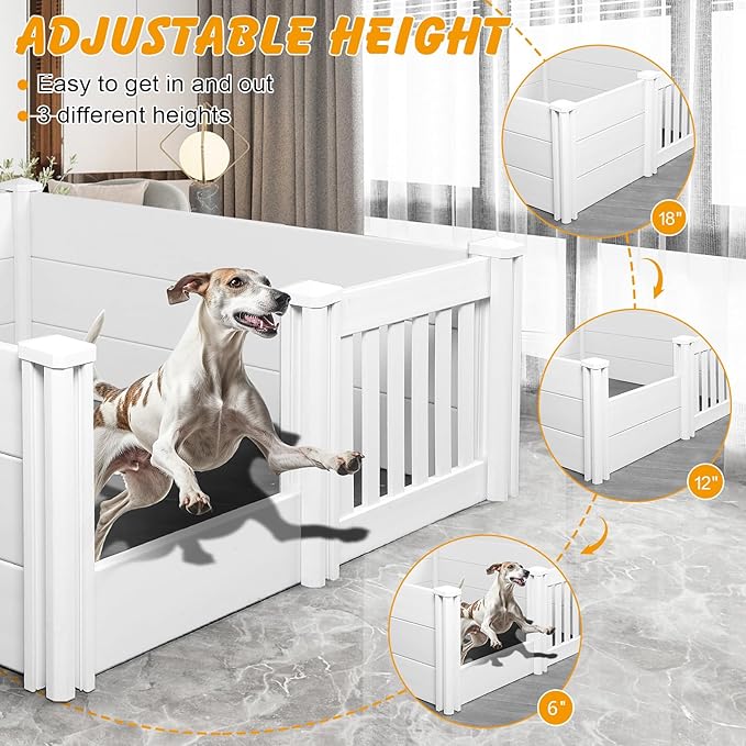 Whelping Box for Dogs and Puppies with Pig Rails and Waterproof Whelping Pad, 60×60×24in Puppies Playpen with Adjustable Height Door ID Collars for Medium Small Dogs