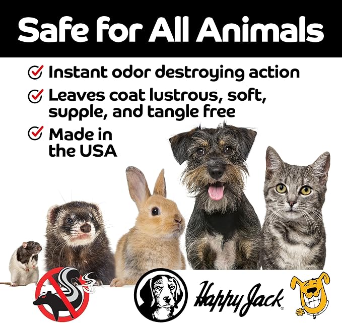 HAPPY JACK Mephidide Anti Skunk Shampoo for Dogs, Cats, Pets – Hypoallergenic Skunk Odor Remover for Dogs – Deodorizing Dog Shampoo (16oz)