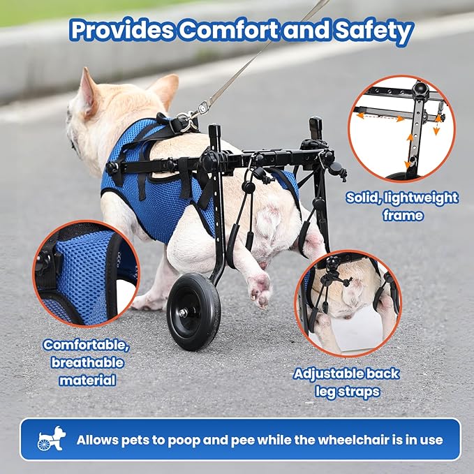 Dog Wheelchair for Back Legs, Dog Wheelchair for Small Dog, Adjustable Pets Cart with Wheels, Doggy Wheelchairs for Disabled Hind Legs, Dog Leg Brace and Hip Support, Small