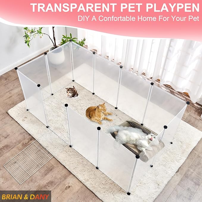 BRIAN & DANY Dog Playpen Portable for Small Animals, Dog Play Pen Indoor, Transparent Pet Playpen for Puppies, Cats, 80" L x 40" W x 28" H