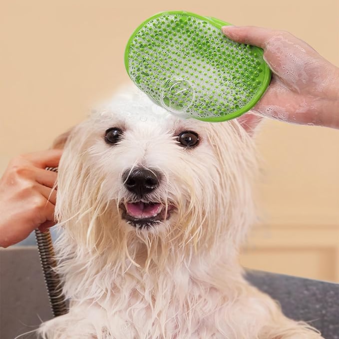 3PCS Pet Grooming Set: Shampoo Brush, Scrubber for Bathing, Shedding Massage Gloves for Short & Long Fur
