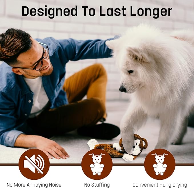 FGA MARKETPLACE Monkey Flat NO Stuffing NO Squeak Plush Dog Toy, Funny Style Will Entertain Your Dog for Hours, Recommended for Small and Medium Dog 21 INCH Long