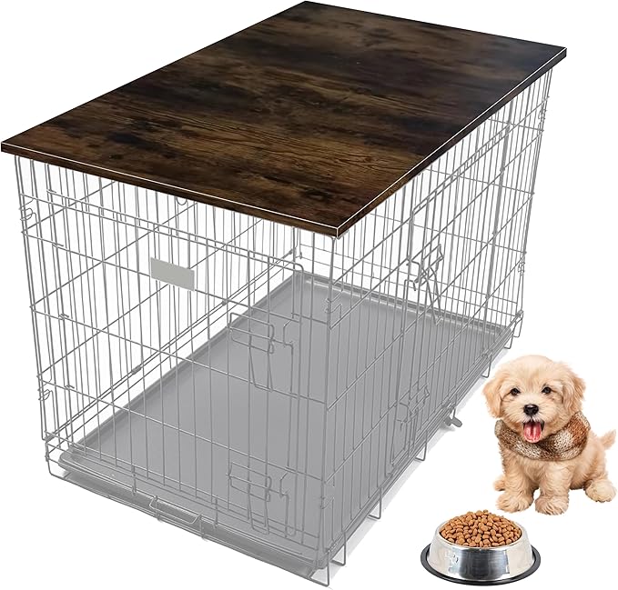 Skywin Dog Crate Topper Wood (Rustic) - 42 x 28 Inches Dog Crate Table Topper, Premium Dog Kennel Topper, Functional Pet Crate Furniture Table Dog Crate Accessories (Does NOT Include Dog Crate)