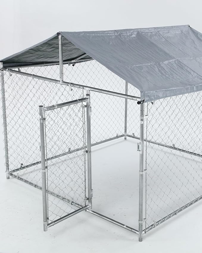 Large Outdoor Dog Kennel, 6.6 ×6.6×5.6FT Dog House Pet Pens, Dog Enclosure with UV-Resistant Waterproof Roof Cover, Outside Dog Kennel with Cover and Safe Lock for Yard