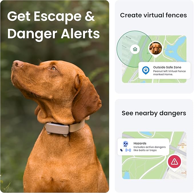 Tractive GPS Dog Tracker (2025 Release with Free 6 Month Subscription) | Real-time Pet Location Tracker | Health & Wellness Alerts | Virtual Fence for Dogs | Bark Monitoring (Brown)