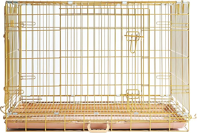 Homey Pet Dog Crates for Medium Dogs, Collapsible Small Dog Cage, Nano-Coating Metal Wire Dog Kennel Indoor with Removable Floor Grid and Tray, Double Doors Dual Locks, GOLD36+BLUE30 Bundle