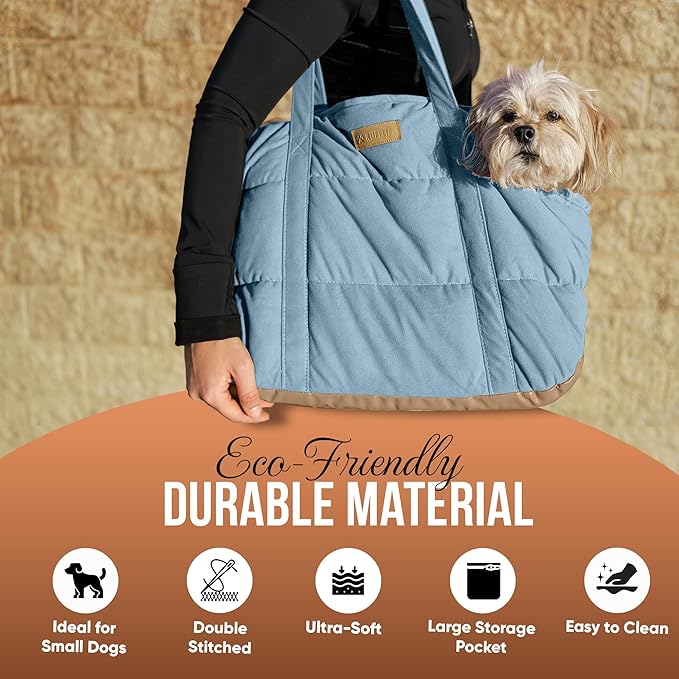 Cozy Plush Pet Carrier Purse - Secure Harness Clip, Lightweight Tote Design for Small Dogs and Puppies (Light Blue)