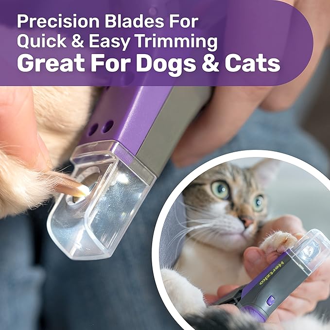 Hertzko Dog Nail Clippers with LED Light for Large & Medium Dogs - Violet Cat Nail Clipper with Replacement Blade & Nail File, Purple Nail Clippers for Dogs, Grooming Paw Pads, Circular Blade