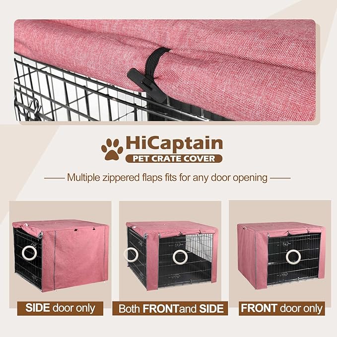 HiCaptain Pink Dog Crate Cover for 48 Inches Wire Crates, Heavy-Duty Polyester Indoor Dog Kennel Cover Universal Fit for 1 2 Doors Standard Metal Cage (Upgrade Two-Tone Pink)