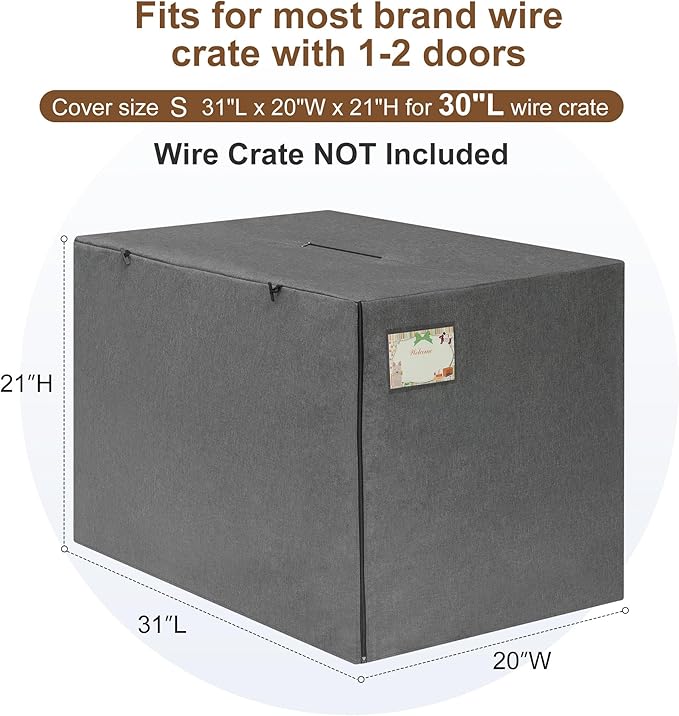HiCaptain 30 inches Dog Crate Cover with Card Pocket, Heavy Duty Polyester Windproof Pet Kennel Cover Universal Fit for 1 or 2 Doors Standard Wire Crate (Grey)