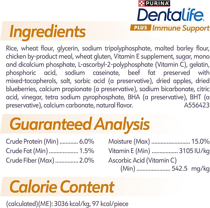 Purina Dentalife Plus Immune Support Chicken, Apple and Blueberry Flavor Large Dog Dental Chews, MP - 19 ct. Pouch