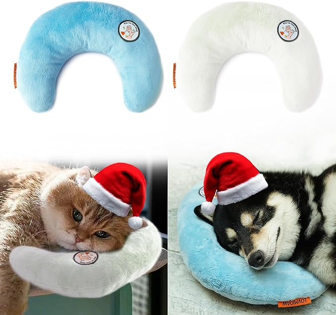 Cat Pillow, Dog Pillow, Claming Pillows for Small Dogs and Cats, Joint Relief Sleeping Improve Pet Neck Pillow, Deep Sleep Fluffy & Cozy Pet Calming Toy,Machine Washable(2 Pack(Blue&White))