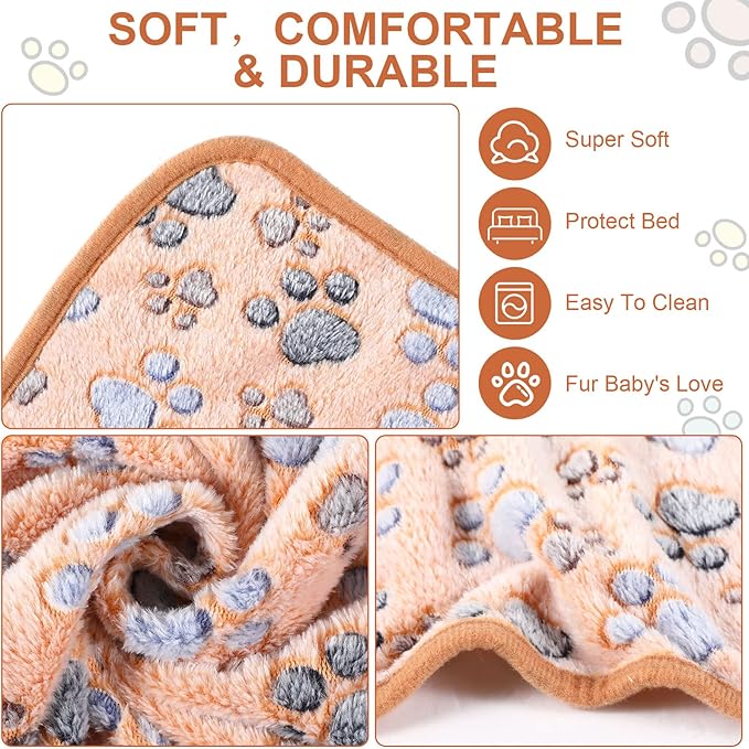 Tatuo 4 Pcs Dog Blanket Pet Puppy Blanket Puppy Teething Toys Paw Print Fleece Blanket for Pet Cat Soft Warm Sleep Mat Guinea Pig Cage Blanket(Midwest (24 x 47 Inch),White, Coffee, Pink, Purple)