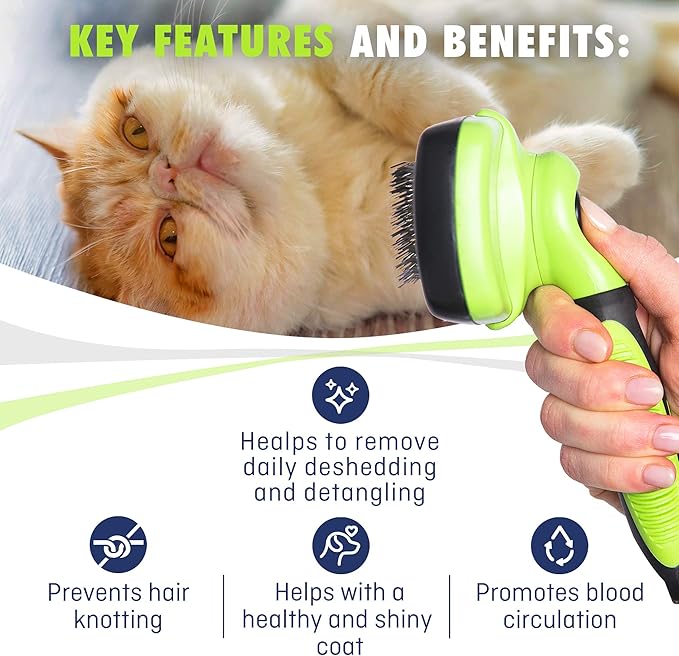 Self-Cleaning Slicker Brush - One-Click Cleaning Function - Gentle & Effective Pet Hair Remover - Dog Grooming Accessories for Small, Medium & Large Dogs and Cats