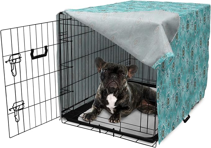Lunarable Abstract Dog Crate Cover, Surreal and Flourishing Botanical Floral Ornaments Pattern, Easy to Use Pet Kennel Cover for Cats & Medium Dogs, 24 Inch, Cadet Blue Grey