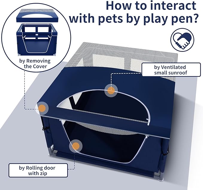 Dog Kitten Playpen with Play Pen Cover for Cat Indoor, 42x42 x25.5 Puppy Playpen for Small Pet with See-Through Topper Proof Enclosed Door Dog Pen, Sturdy Warm Protable Play Pen for Cat