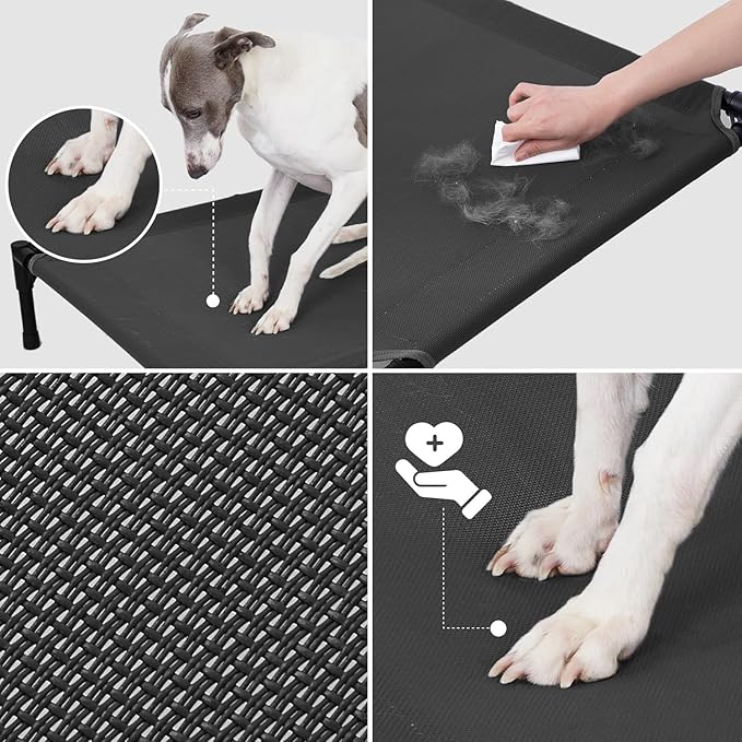 pettycare Elevated Outdoor Dog Bed - Raised Dog Bed for Large Dogs, Heavy Duty Dog Cot Bed Waterproof, Cooling Elevated Dog Bed with Washable Breathable Teslin Mesh, Durable, Non Slip, 42 Inch, Black