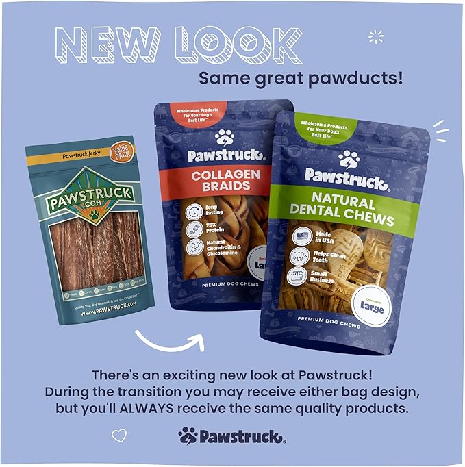 Pawstruck Natural Large 10-13” Beef Collagen Braids for Dogs - Healthy Long Lasting Alternative to Traditional Rawhide & Bully Sticks w/Chondroitin & Glucosamine - 3 Count - Packaging May Vary