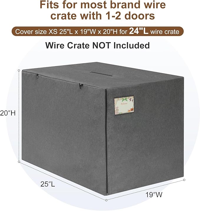 HiCaptain 24 inches Dog Crate Cover with ID Card Pocket, Heavy Duty Polyester Windproof Pet Kennel Cover Universal Fit for 1 or 2 Doors Standard Wire Crate (Grey)