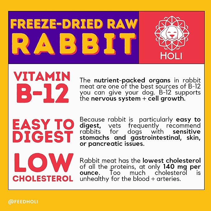 HOLI Freeze Dried Rabbit Treats for Dogs- All Natural Healthy Dog Treats, 100% Made in USA - Single Ingredient - Human Grade - Grain Free - Diabetic Friendly - 1.75oz
