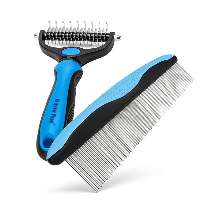 Maxpower Planet Pet Grooming Rake and Dematting Comb for Dogs - Double Sided Dematting, Undercoat Rake for Dogs - Cat Dematting Tool, Dog Dematting Tools - Reduce Shedding Easily - Blue