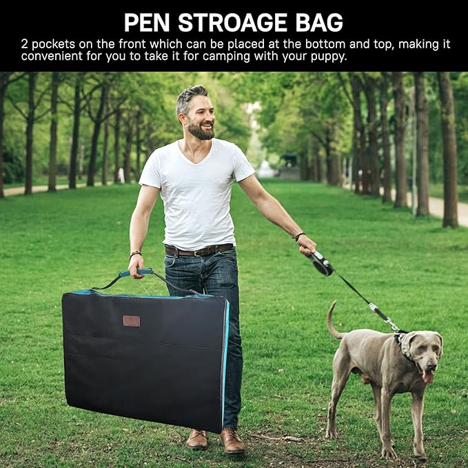 PJYuCien Dog Playpen Outdoor Plus Storage Bag,24" H 8 Panels Puppy Pen with Square Bottom & Top Cover,Heavy Duty Dog Fence for Camping