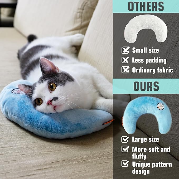 Cat Pillow, Dog Pillow, Claming Pillows for Small Dogs and Cats, Joint Relief Sleeping Improve Pet Neck Pillow, Deep Sleep Fluffy & Cozy Pet Calming Toy,Machine Washable(2 Pack(Blue&Yellow))