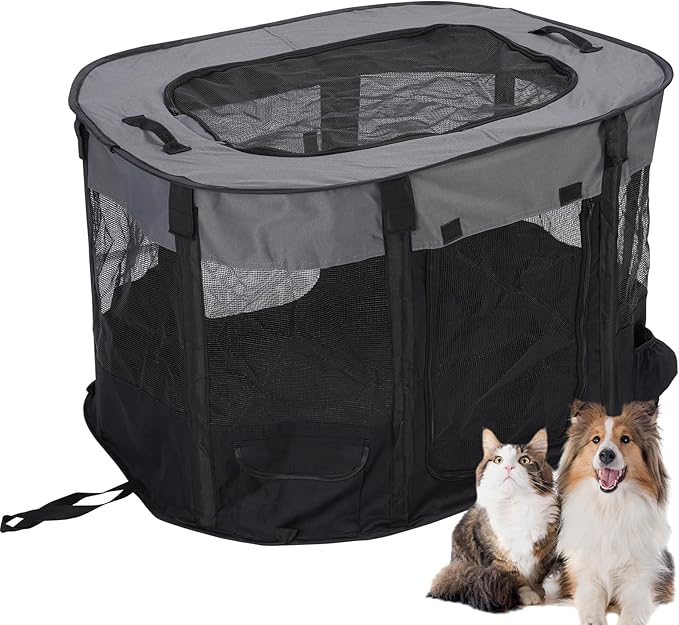 Portable Pet Dog Playpen Kennel Indoor, Foldable Puppy Playpen for Small Animals, Mesh Tent Crate for Travel, Camping, Home & Outdoor, Scratch Proof Dog Exercise Playground Equipment (Black, M, 1)