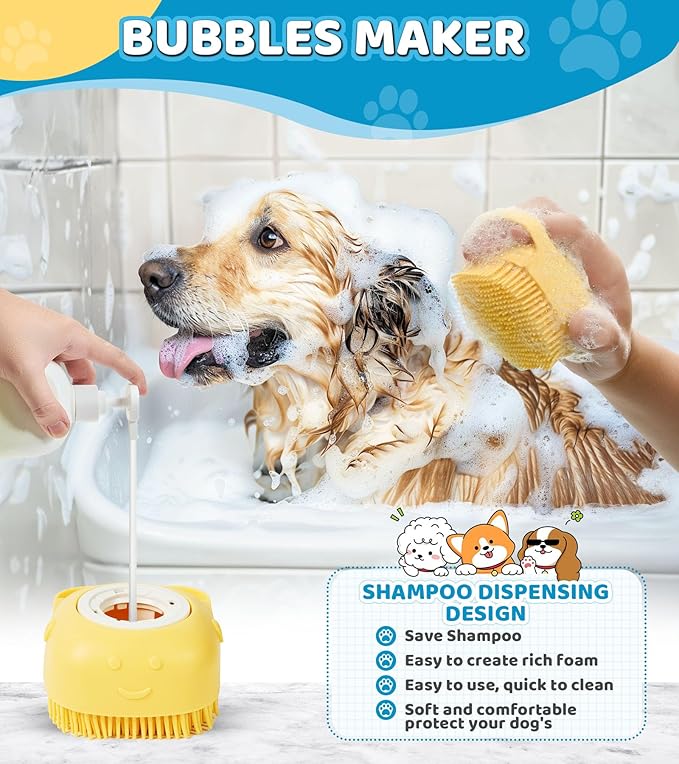 4PCS Dog Bath Brush Pet Massage Shampoo Brush Dog Scrubber for Dog Washing Brush Scrubber Pet Bath Massage Brush with Soft Silicone Bristles for Dog Cat Grooming Cleaning (Yellow Blue blue)