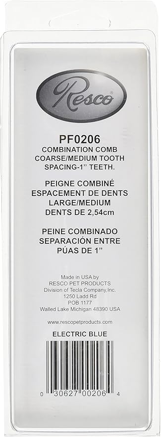 Resco US-Made Combination Comb for Dogs and Cats, Blue
