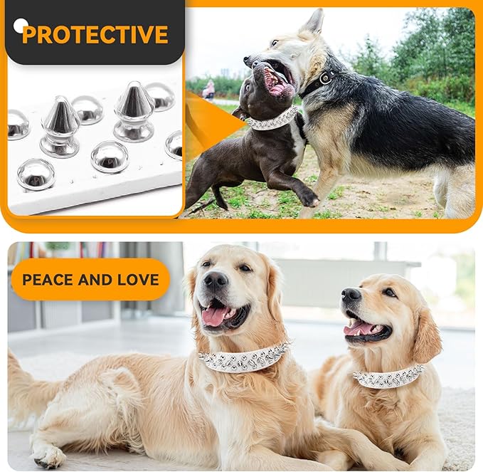 PETCARE Spiked Dog Collar White Soft Pu Leather Funny Mushrooms Rivet Spike Studded Puppy Collar Adjustable Outdoor Pet Dog Collar for Small Medium Large Dogs Cats Chihuahua Pug Pit Bull Dog Collars