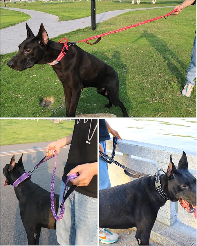 AUBELL Tactical Dog Collar and Leash Set, Adjustable Military Nylon Reflective Dog Leash and Collar with Handle and Heavy Metal Buckle for Medium Large Dogs, with Airtag Holder and 2 Patches (Red, L)