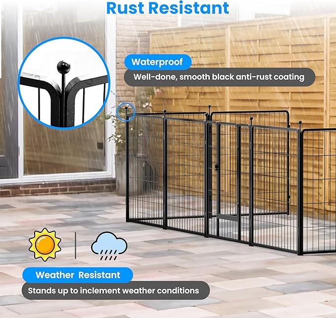 HealSmart Dog Playpen 32 Inch 8 Panels, Multi-Shaped Foldable Metal Pet Pen Fence with Single Gate, Light Weight and Easy to Carry, Black