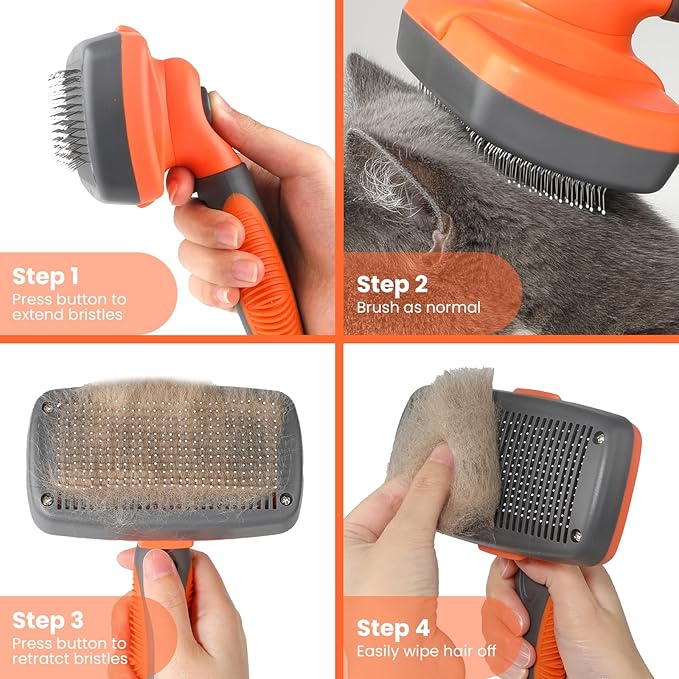 LION TAMER Self-Cleaning Slicker Brush for Dogs & Cats, Hair Brush for Pets, Deshedding Brush, Orange, Large