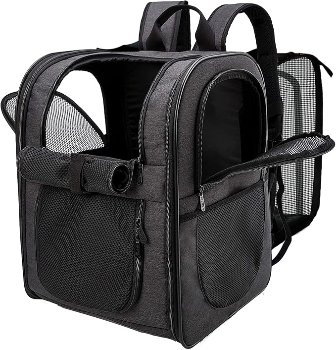 Apollo Walker Pet Carrier Backpack for Large/Small Cats and Dogs, Puppies, Safety Features and Cushion Back Support for Travel, Hiking, Outdoor Use (Black-Expandable)