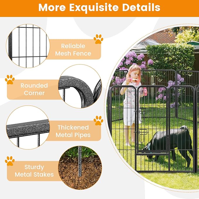 Giantex Dog Playpen Outdoor 32" H - 8 Panels Metal Pet Fence for Medium Dogs, 20.5ft Total Length, Heavy Duty Dog Pen Exercise Fence with Door, Portable Dog Fence Outdoor for Yard Garden RV Camping