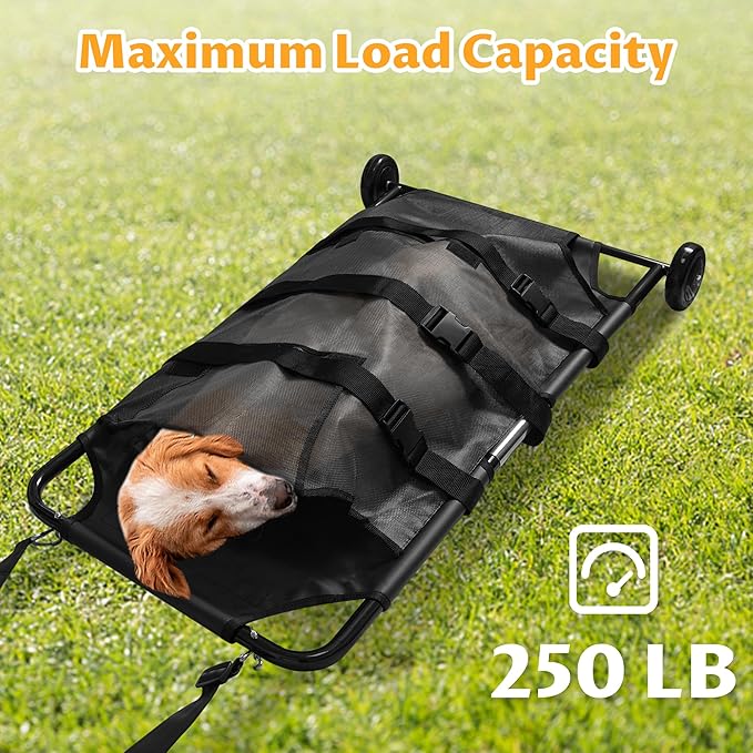 Pet Transport Stretcher Max Loading 250lbs Large Dog Stretcher with Noiseless Wheels, 45 x 22 Inch Animal Transport Stretcher Emergency Carry Stretcher for Large Dog