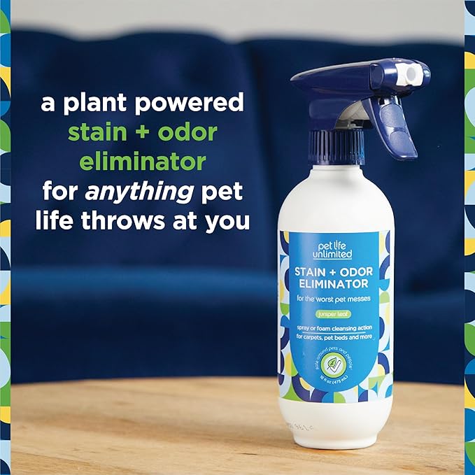 Pet Life Unlimited Foaming Stain + Odor Eliminator Spray Cleaner - Plant-Based Stain Removal - Two-Way Spray Applicator - Natural Juniper Leaf Scent - Made in the USA - 16 Ounce (Pack of 1)