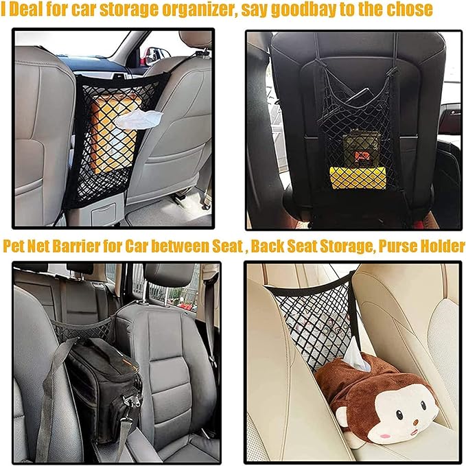 DYKESON Dog Car Net Barrier Pet Barrier with Auto Safety Mesh Organizer Baby Stretchable Storage Bag Universal for Cars, SUVs -Easy Install, Car Divider for Driving Safely with Children & Pets