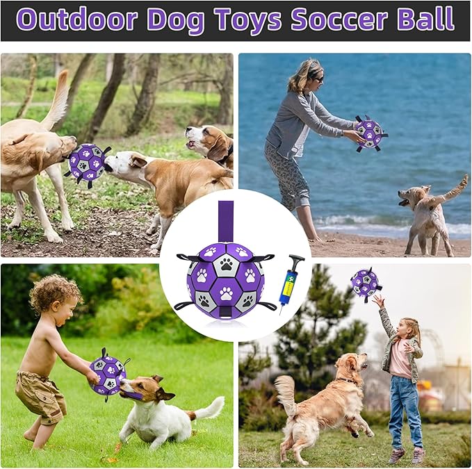 QDAN Dog Toys Soccer Ball with Straps - Dog Water Toy, Puppy Birthday Gifts, Durable Dog Balls for Small Medium Dogs (6 Inch)
