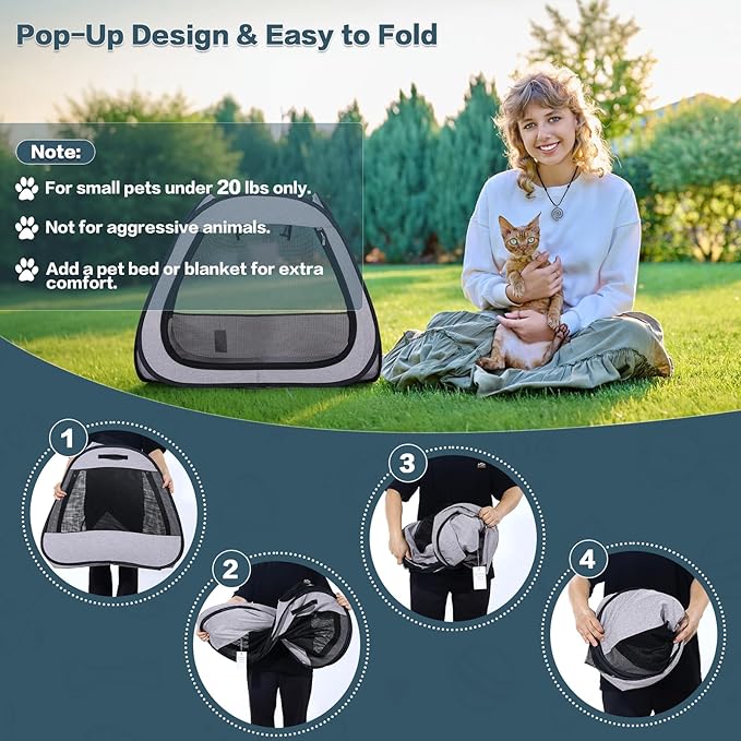 Portable Cat Dog Playpen: Dog Crate, Carrier, Dog Playpen, Cat Enclosure, Puppy Carrier, Pet Playpen, Small Outdoor Pet Enclosure, Travelling and Camping Cat Dog Tent and Tunnel, 3 Separable Parts