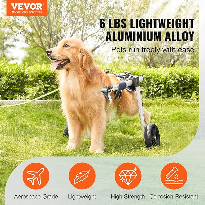 VEVOR Dog Wheelchair for Back Legs, Pet Wheelchair Lightweight & Adjustable Assisting in Healing, Dog Cart with 2 Wheels for Injured, Disabled, Paralysis, Hind Limb Weak Pet (Large)