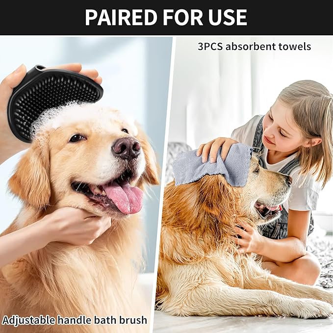 Dog Paw Cleaner for Dogs, (with 3Pcs Absorbent Towels & Adjustable Dog Bath Brush) Dog Paw Washer,Buddy Muddy Pet Foot Cleaner (Black, Medium)