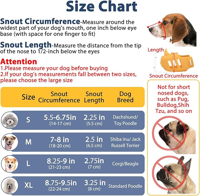 LUCKYPAW Dog Muzzle, Soft Muzzle for Small Medium Dogs Poodle Dachshund, Breathable Silicone Cage Mouth Cover to Prevent Biting Chewing, Funny Rhino Shaped Muzzle with Adjustable Head Strap(Yellow,XL)
