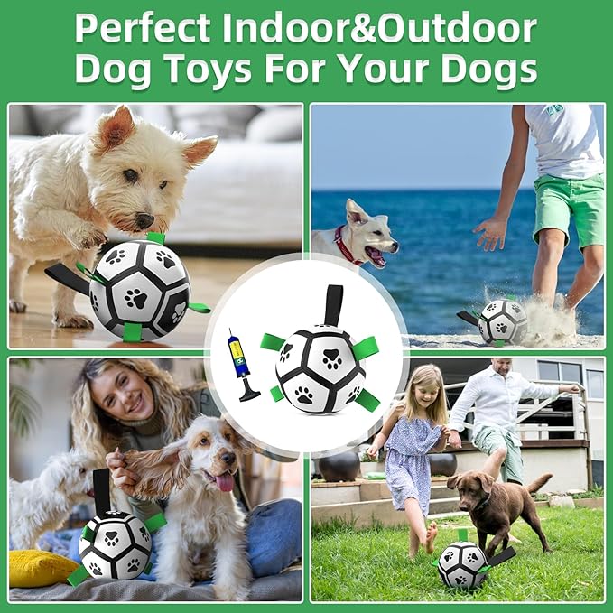 QDAN Dog Toys Soccer Ball with Straps, Interactive Dog Toys for Tug of War, Puppy Birthday Gifts, Dog Tug Toy, Dog Water Toy, Durable Dog Balls World Cup for Small Dogs(5 Inch)