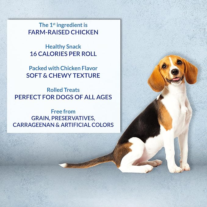 INABA Churu Rolls for Dogs, Soft & Chewy Baked Chicken Wrapped Filled Dog Treats with Vitamin E, 0.42 Ounces Each Stick, 64 Sticks (8 per Pack), Chicken Recipe