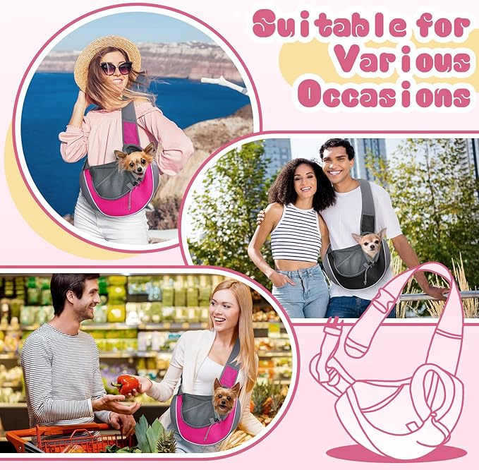 YUDODO Pet Dog Sling Carrier Mesh Hand Free Adjustable Dog Satchel Carrier Bag Papoose Crossbody for Small Medium Dog Cat Rabbit (S(up to 5 lbs), Pink)
