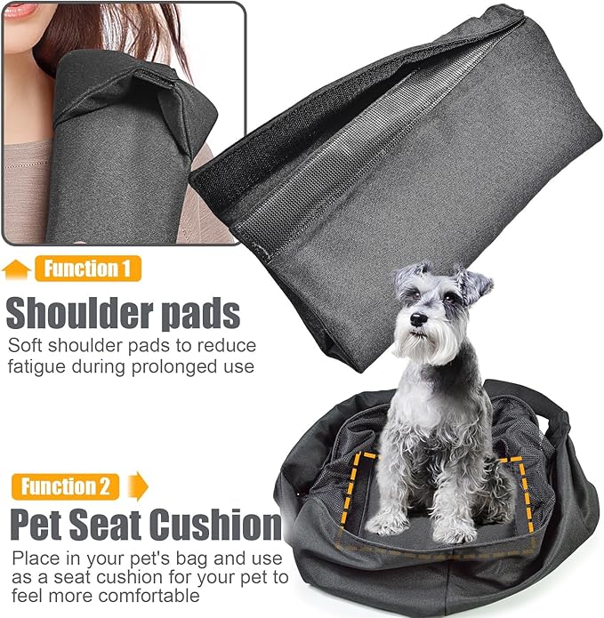 Dog Cat Sling Carrier Adjustable Padded Shoulder Strap with Zipper Pocket for Outdoor Travel (Black)