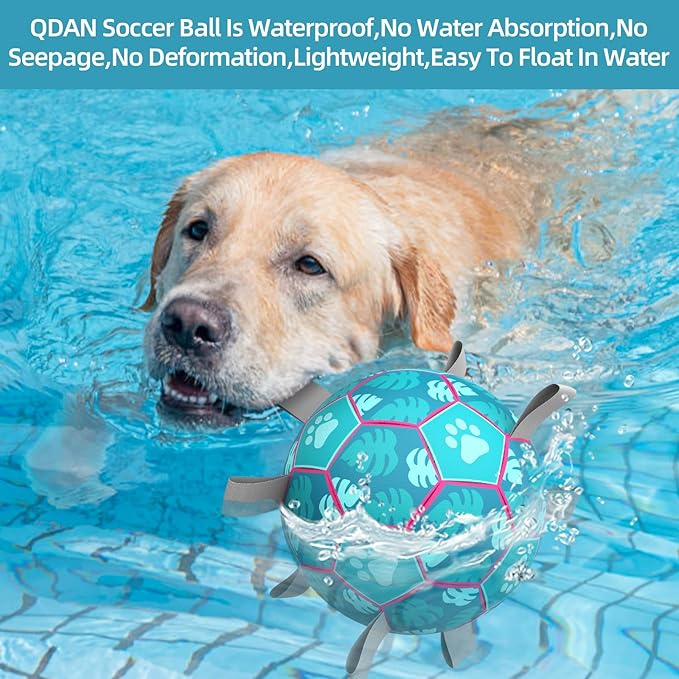 QDAN Dog Toys Soccer Ball with Straps - Durable Dog Balls for Extra Large Dogs, Beach Pool Dog Water Toy, Dog Tug Toys for Tug of War, Puppy Dog Birthday Gifts, Herding Balls for Dog, Blue (9 Inch)