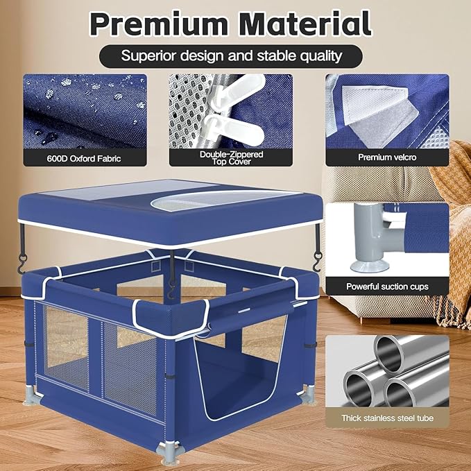 42x42x26 Inches Dog Playpens,Puppy Playpen with Cover for Puppies or Small Dogs, Play Pen Indoors, Dog Fence Pet Playpen for Indoor & Outdoor, Whelping Box for Dogs and Puppies